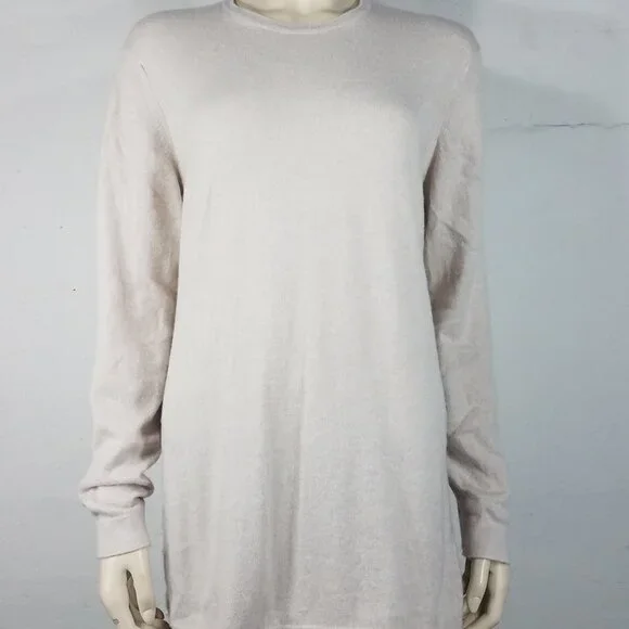 Isle of Skye beige 100% Cashmere crew neck pullover tunic sweater women Large 42 - Picture 1 of 7